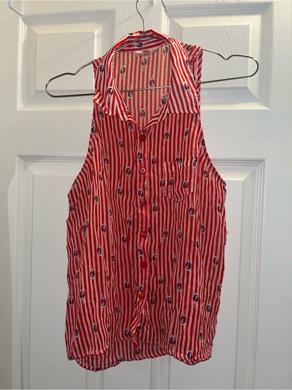 Marilyn Monroe Red and White Striped Sleeveless Button-Front Top
